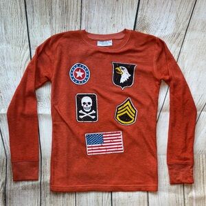 Three & Out Kids Long Sleeve Thermal Shirt with Patches - Orange